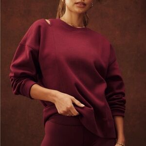 Fabletics Asymmetric Cutout Sweatshirt Burgundy Pullover